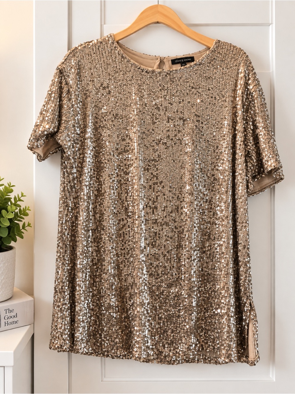 Sequin Short-Sleeve Top - Gold